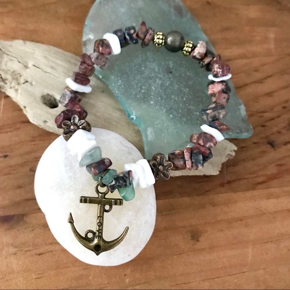 Handmade ⚓ Sailor Anchor Beach Stones Bracelet